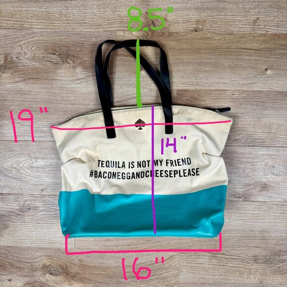 Kate Spade Tequila is Not My Friend Bacon Egg and Cheese Please Purse Tote Teal - Picture 16 of 16
